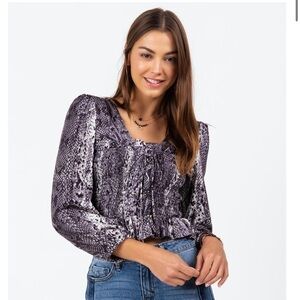 Francesca’s Lannie Lace Up Snake Print Top